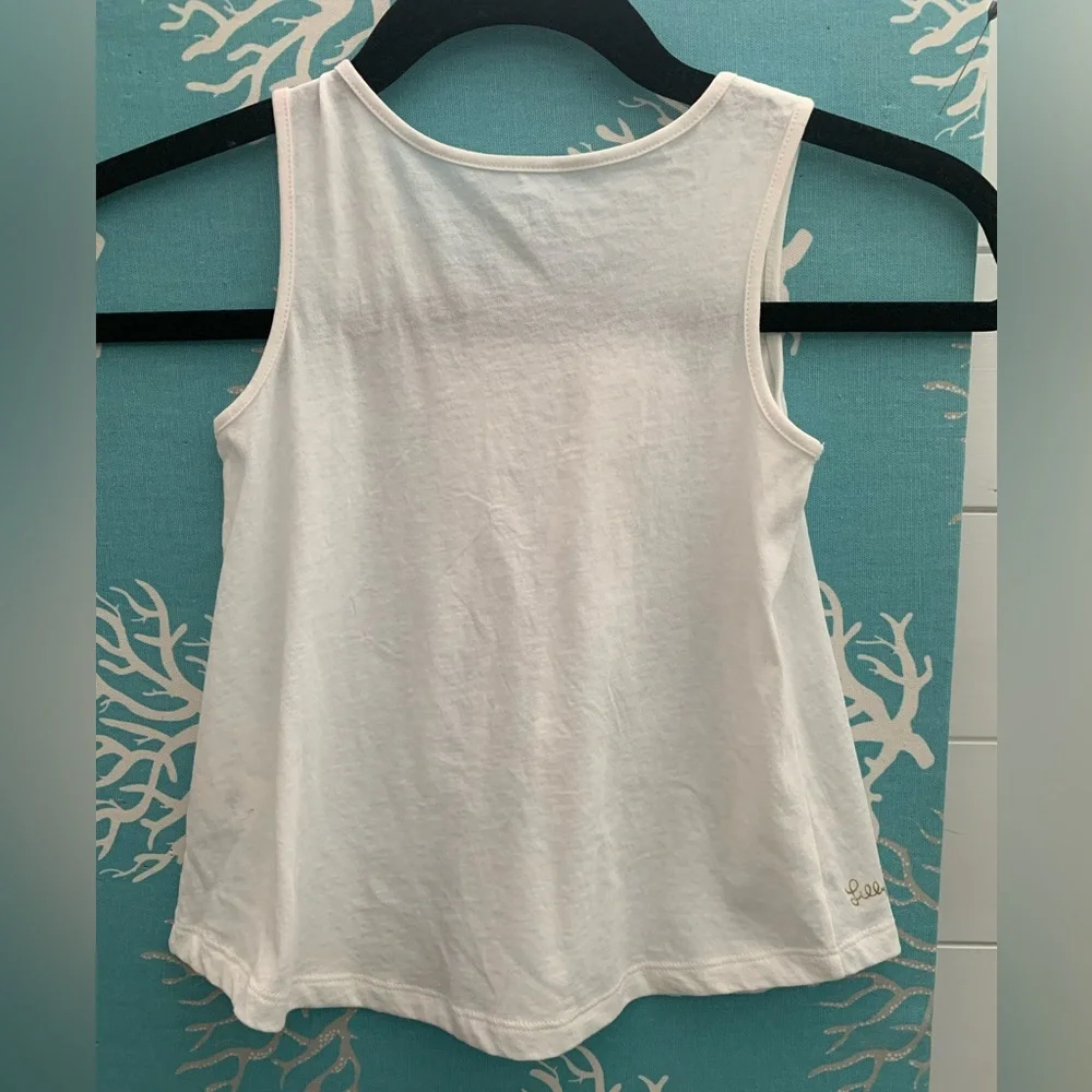 Lilly Pulitzer, cream color tank top with pleated front of shirt. - Picture 5 of 9